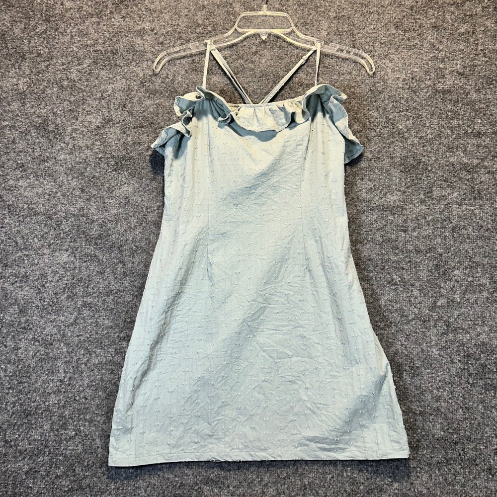 Altar'd State Mini Dress Womens Small Light Blue Swiss Dot Ruffle Summer‎ Boho